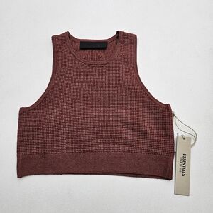 Essentials Textured Knit Crop Top in Burgundy